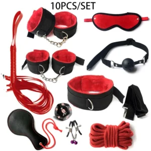 Kits BDSM, juego de Bondage sexual, esposas, mordaza, látigo, pinzas para pezones, Juguetes sexuales eróticos para mujeres, parejas, tienda sexual para adultos, tapón Anal, cola - AliExpress 66 - Color : 10pcs SET - Enviado desde : CHINA